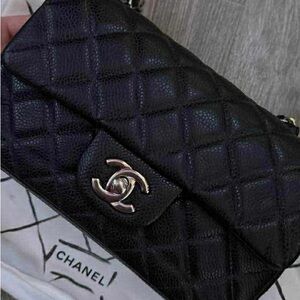 Chanel Black Quilted Shoulder Bag with Silver Accents